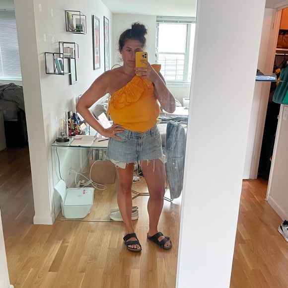 One Shoulder Orange Blouse - Picture 1 of 5